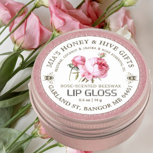 Vintage Rose & Honeybee Pink Lip Gloss Label