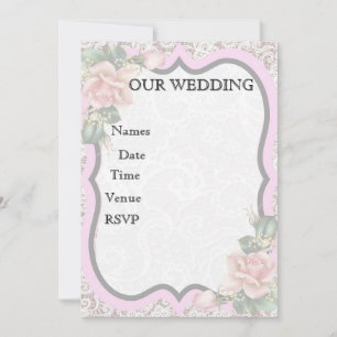 Vintage Rose & Lace Frame – Soft Pink Floral Invitation