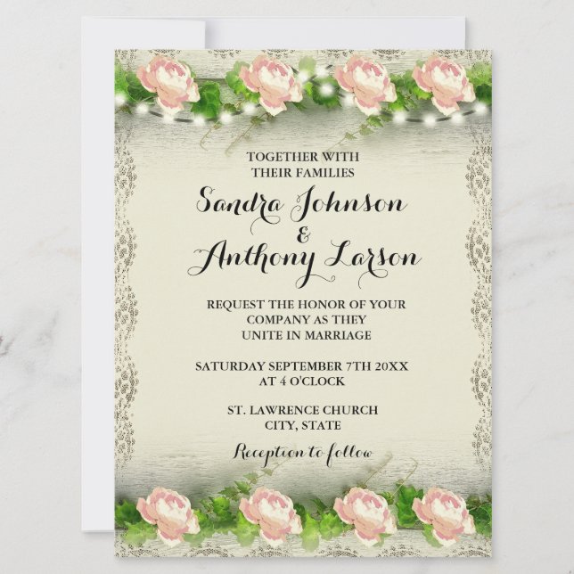 Vintage Rose & Lace Wedding Invitation (Front)