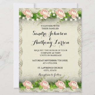 Vintage Rose & Lace Wedding Invitation