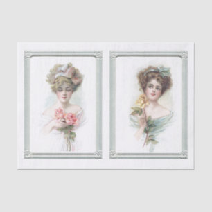 Vintage Rose Lady Frames Yellow Pink Roses Elegant Tissue Paper