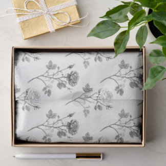 Vintage Rose Line Art Botanical Pattern in Black Tissue Paper