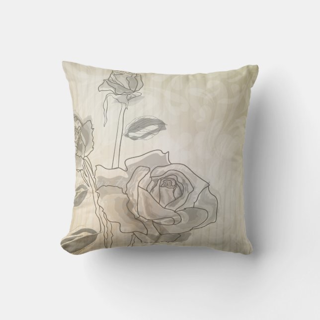 Vintage Rose Lineart American MoJo Pillow (Front)