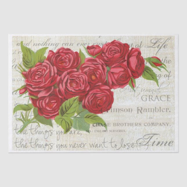 Vintage Rose Love Flower Valentine  Tissue Paper (Front)
