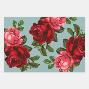 Vintage rose mint green background   wrapping paper sheet