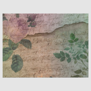 Vintage Rose Music Writing on Distressed Decoupage Tissue Paper