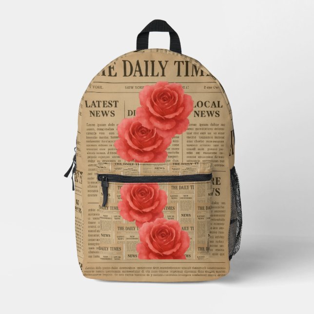Vintage Rose on Antique Paper Printed Backpack (Front)