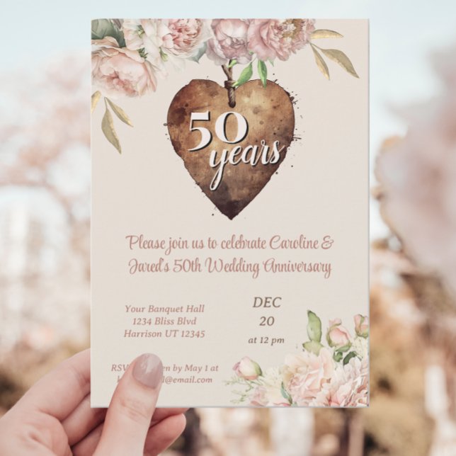 Vintage Rose Peony 50th Wedding Anniversary Invitation (Creator Uploaded)