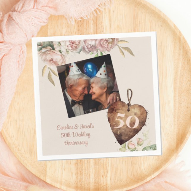 Vintage Rose Peony 50th Wedding Anniversary Party Napkin (Creator Uploaded)