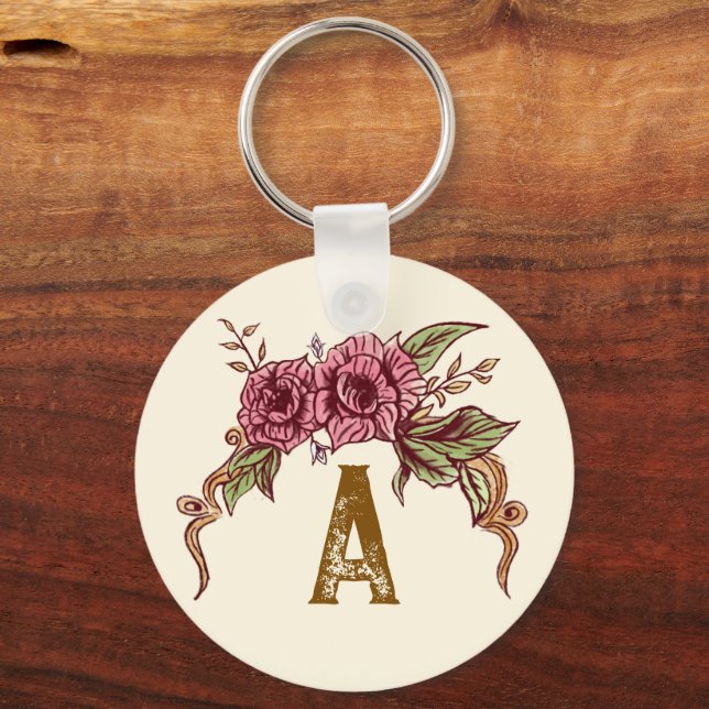 Vintage Rose Personalized Key Ring (Front)