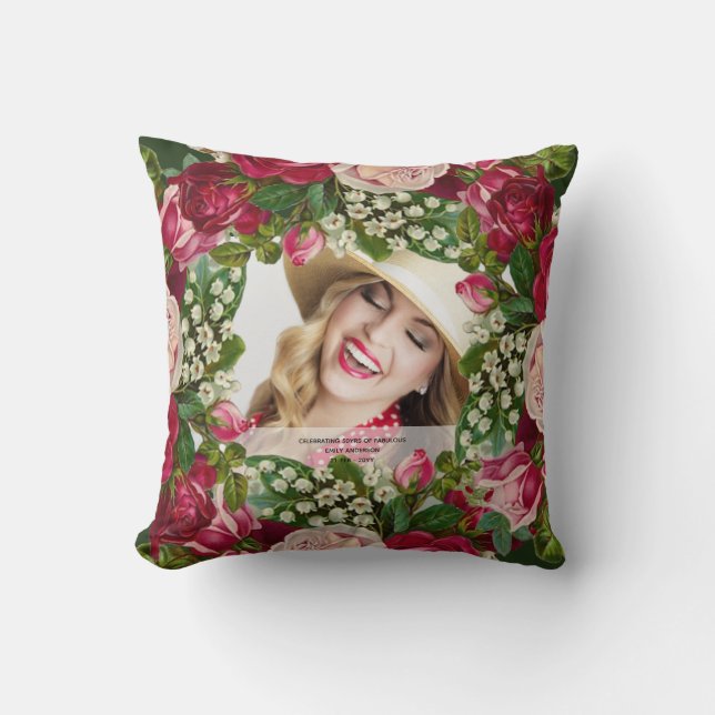Vintage Rose PHOTO gift - ANY OCCASION - EDIT TEXT Cushion (Front)