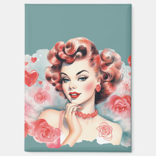 Vintage Rose Pin-Up Magnet – Ruby Rose Romantic
