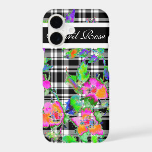 Vintage rose pink  black/white plaid  monogrammed