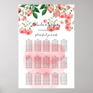 Vintage Rose Pink Floral Wedding Seating Chart
