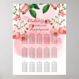 Vintage Rose Pink Floral Wedding Seating Chart