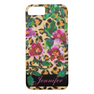 Vintage Rose pink- leopard print-monogrammed Case-Mate iPhone Case