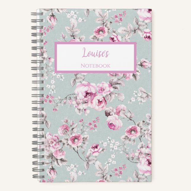 Vintage Rose Pink Personalized Journal Notebook (Front)