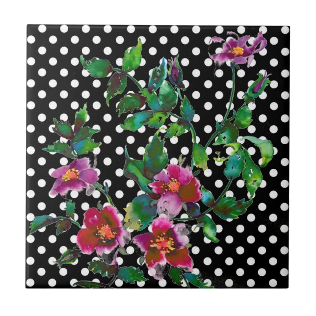 Vintage Rose polka-dots Tile (Front)