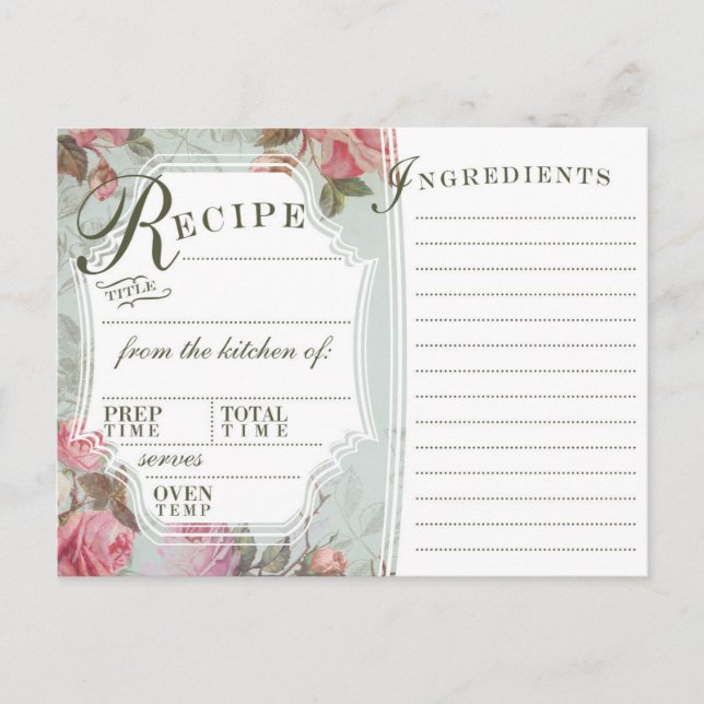 Vintage Rose Recipe Cards (Front)