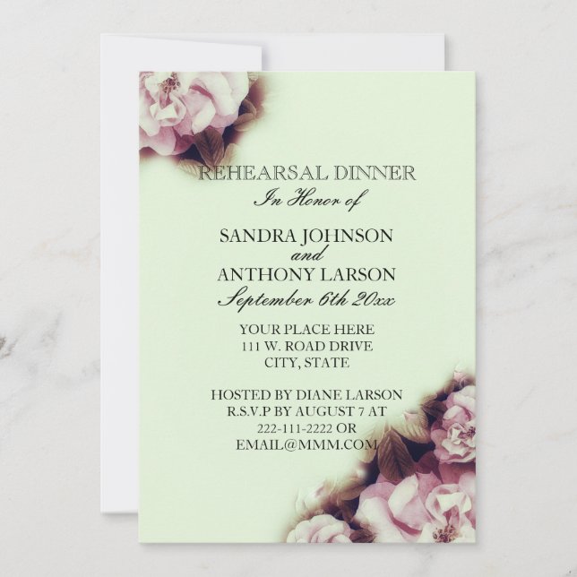 Vintage Rose Rehearsal Dinner Invitation Card (Front)