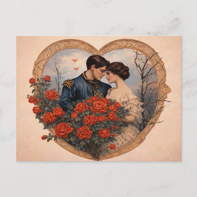 Vintage Rose Romance Postcard | Antique Heart (Front)