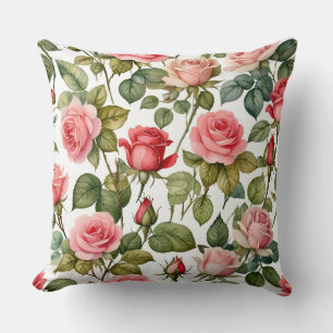 Vintage Rose Romance - Soft Pink & Red Floral Cushion