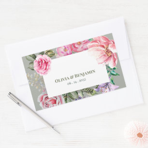 Vintage Rose Romantic Botanical Floral Wedding Rectangular Sticker