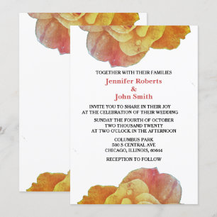 Vintage Rose Rustic Floral Orange Fall Wedding Invitation