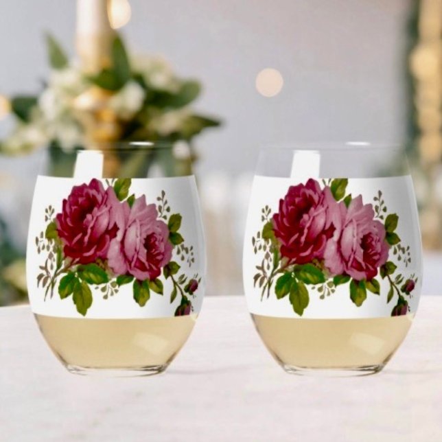 Vintage Rose  Stemless Wine Glass (Creator Uploaded)