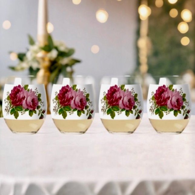 Vintage Rose  Stemless Wine Glass (Creator Uploaded)
