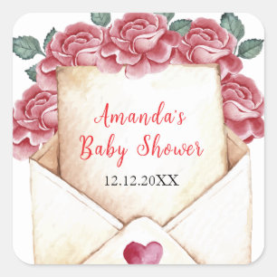 Vintage Rose Sweetheart Letter  Baby Shower  Square Sticker