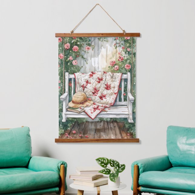 Vintage Rose Swing with Quilt Charm Hanging Tapestry (Living Room)
