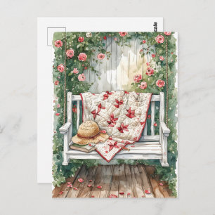 Vintage Rose Swing with Quilt Charm Postcard