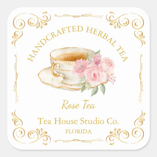 Vintage Rose Tea Square Label (Front)