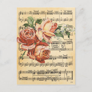 Vintage Rose Trio & Music Postcard