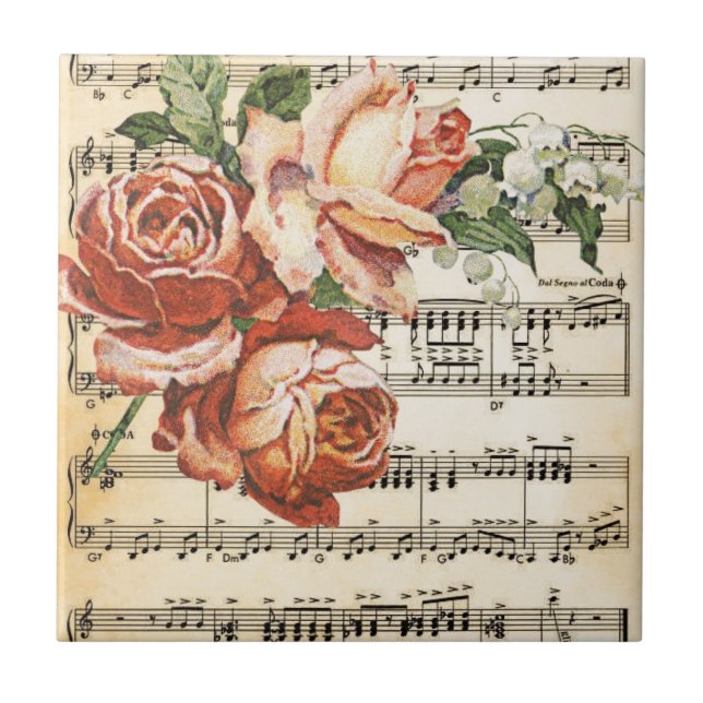 Vintage Rose Trio & Music Tile (Front)
