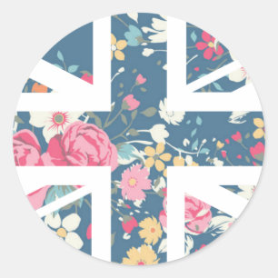 Vintage Rose Union Jack British(UK) Flag Classic Round Sticker