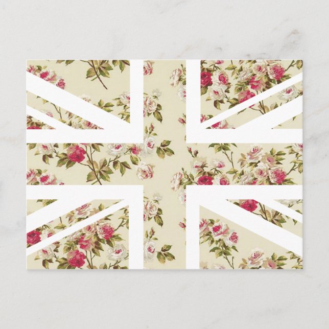 Vintage Rose Union Jack British(UK) Flag Postcard (Front)