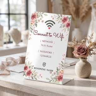 Vintage Rose Watercolor Business Wifi Password Pedestal Sign