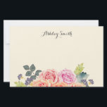 Vintage Rose Watercolor Floral Custom Name Elegant Stationery<br><div class="desc">These elegant custom name stationery flat cards have pretty vintage style watercolor roses in shades of pink,  coral,  and peach with greenery and a cursive script font.</div>