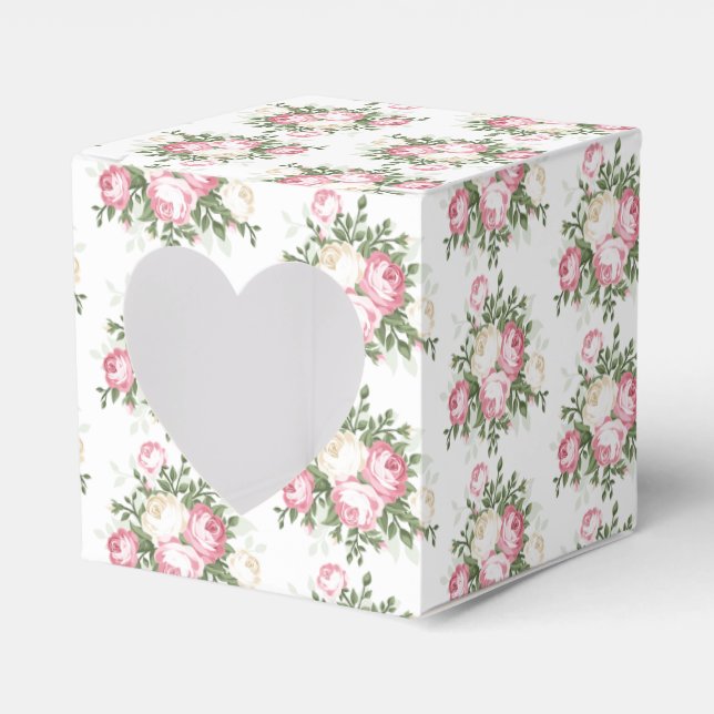 Vintage Rose Wedding Favour Box with Heart Window (Front Side)