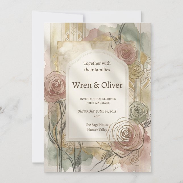 Vintage Rose Wedding Invitation (Front)