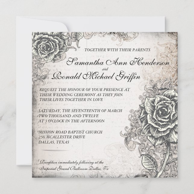 Vintage Rose Wedding Invitation (Front)