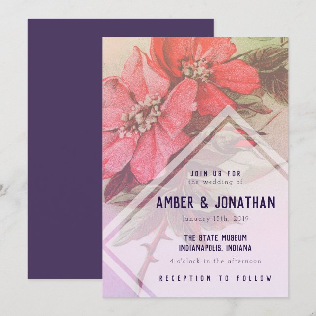 Vintage Rose Wedding Invitation (Front/Back)