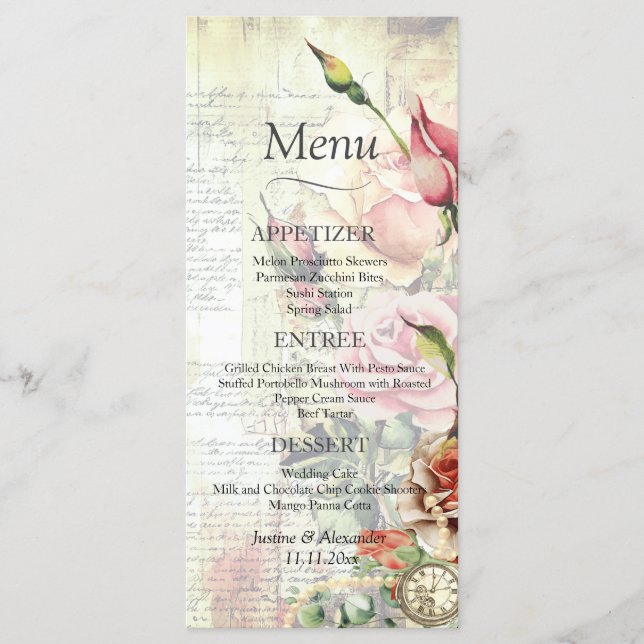 Vintage Rose Wedding Menu (Front)