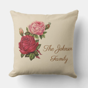 Vintage Rose with Family Name Cushion