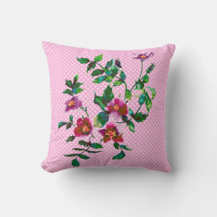 Vintage Rose with pink and white polka dots Cushion