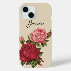 Vintage Rose with Your Name iPhone 15 Case