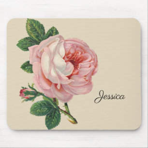 Vintage Rose with Your Name Mouse Pad