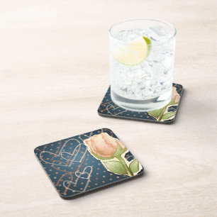 Vintage rosebud, cork coaster